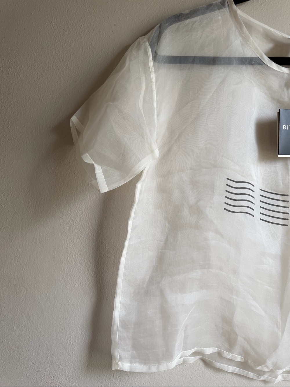 NWT Bitte Kai Rand Sheer 100% Silk Ivory Short Sleeve Top with Graphic - Picture 6 of 7